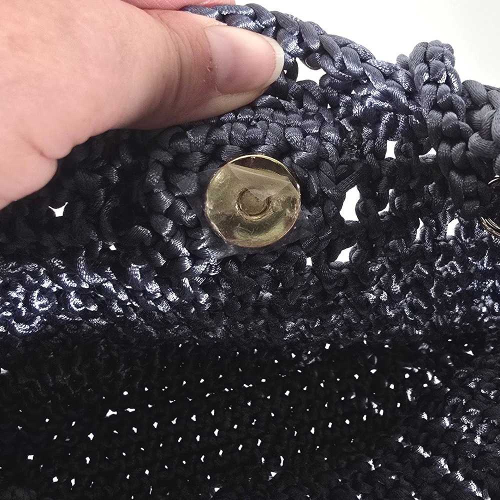 Arte & Tejido Mini Tote Metallic Blue Crochet Bead Handle Handbag Boho Vacation - Picture 6 of 9